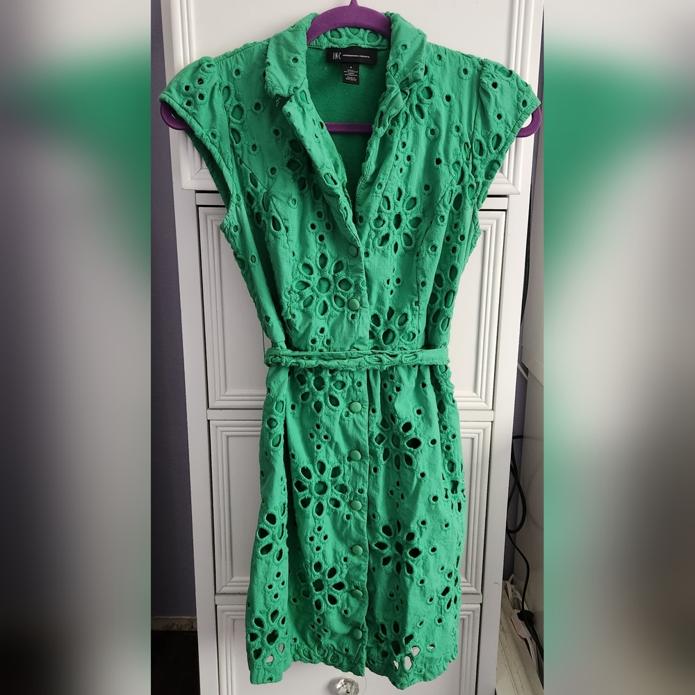 INC International Concepts Green Eyelet Dress Size 4